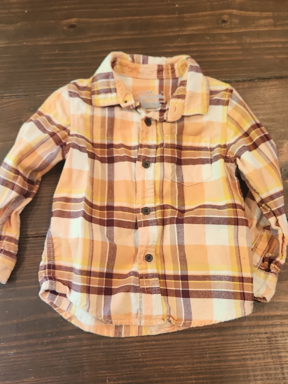 Cat & Jack Orange, Yellow & White Plaid Button-Down Shirt